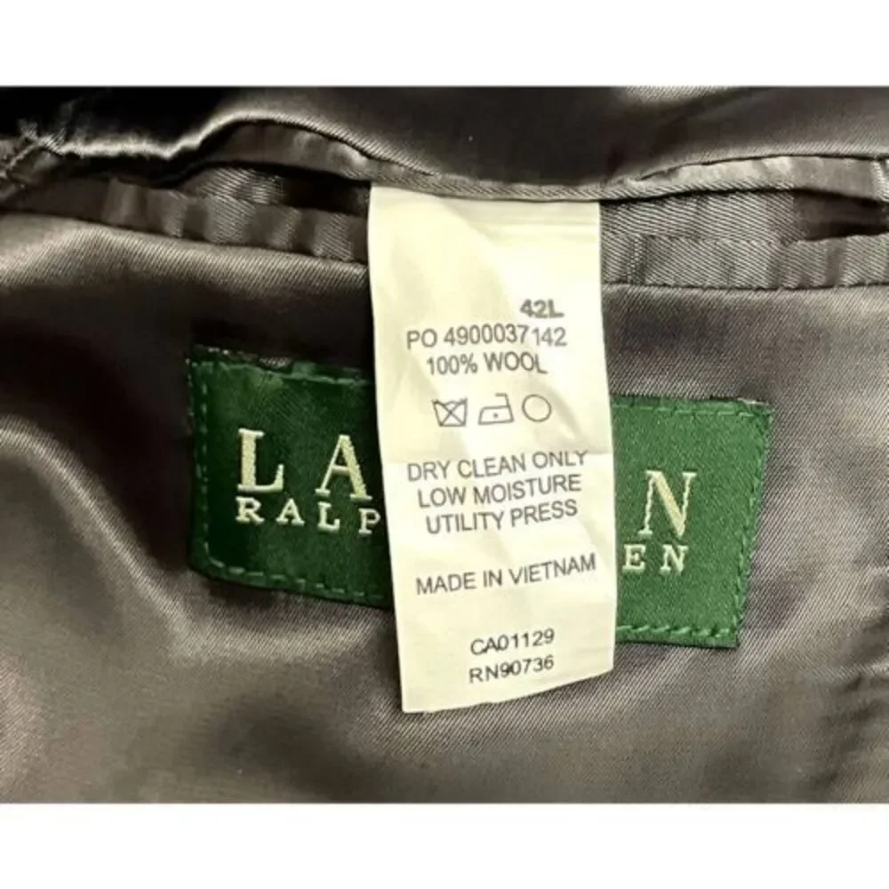 Lauren Ralph Lauren Gray‎ Glen Plaid 100% Wool Mens Sport Coat Jacket 42L